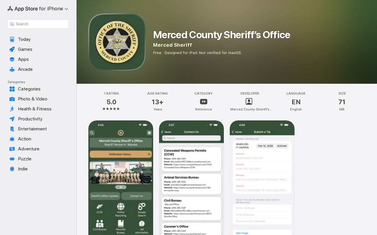 Official Merced County Sheriff's Office mobile app listing
