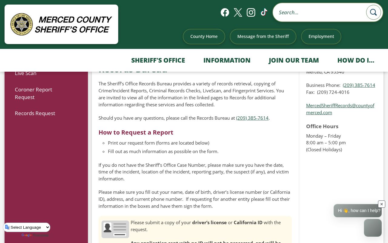 Merced County Sheriff Records Bureau request information