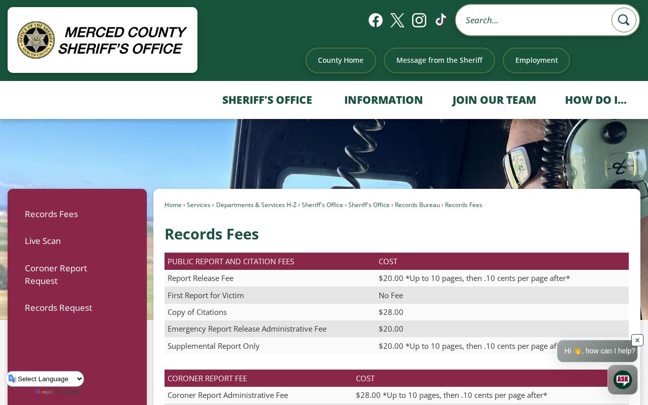 Merced County Sheriff official records fee schedule