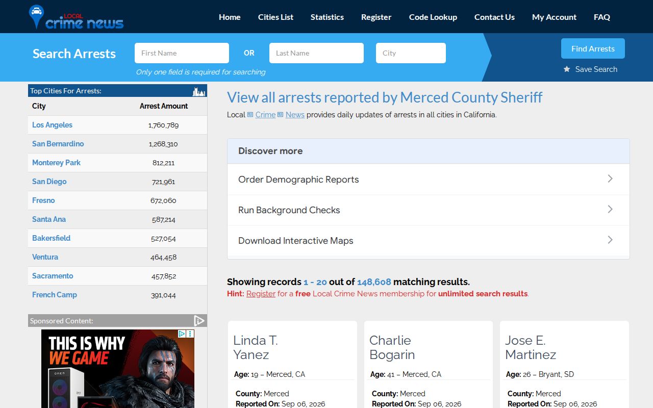Unofficial Local Crime News Merced County Sheriff arrest page